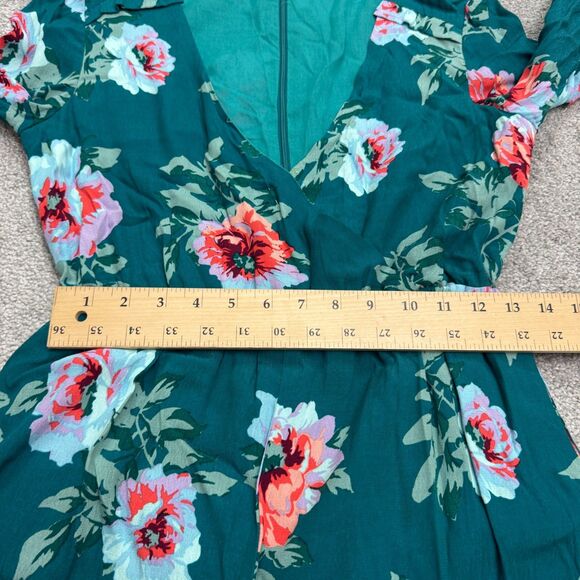 Minkpink Ruffle Floral Romper Womens small Green Long Sleeve V-Neck Summer Boho - Picture 12 of 15